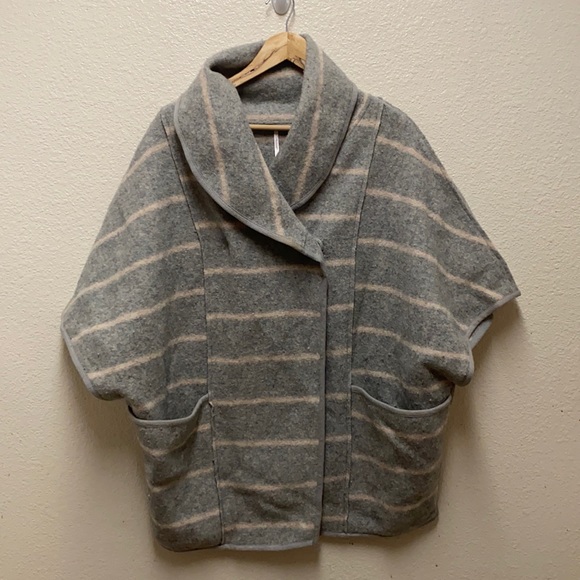 Free People Striped Wool Blend Poncho Coat XS